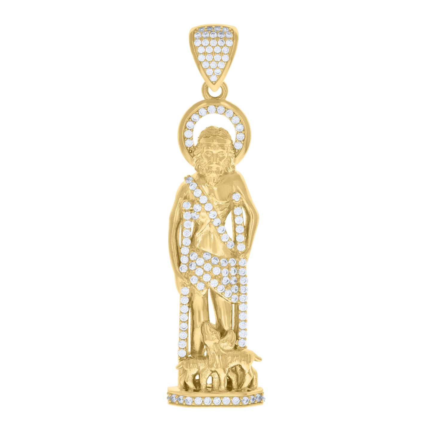 10k Yellow Gold Mens Cubic Zirconia St. Lazarus Religious Charm Pendant