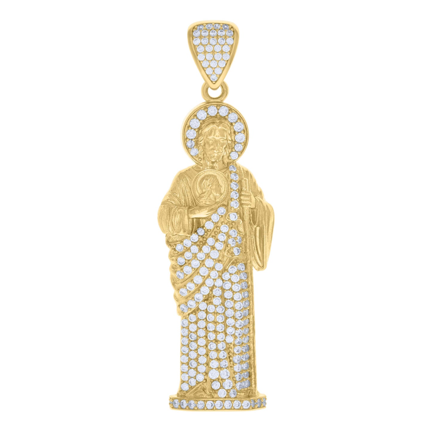 10k Yellow Gold Mens Cubic Zirconia St. Jude Religious Charm Pendant