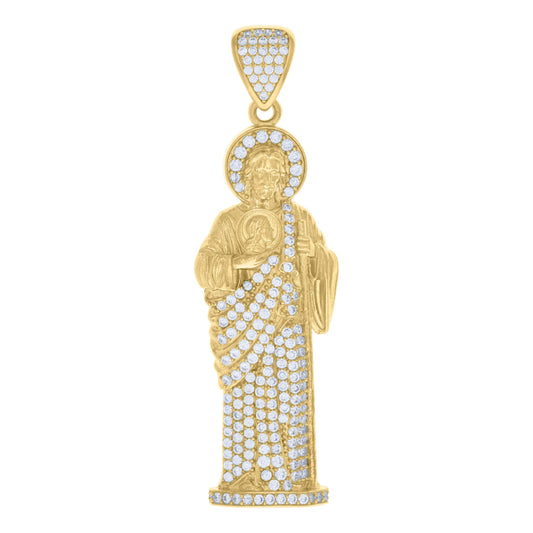 10k Yellow Gold Mens Cubic Zirconia St. Jude Religious Charm Pendant