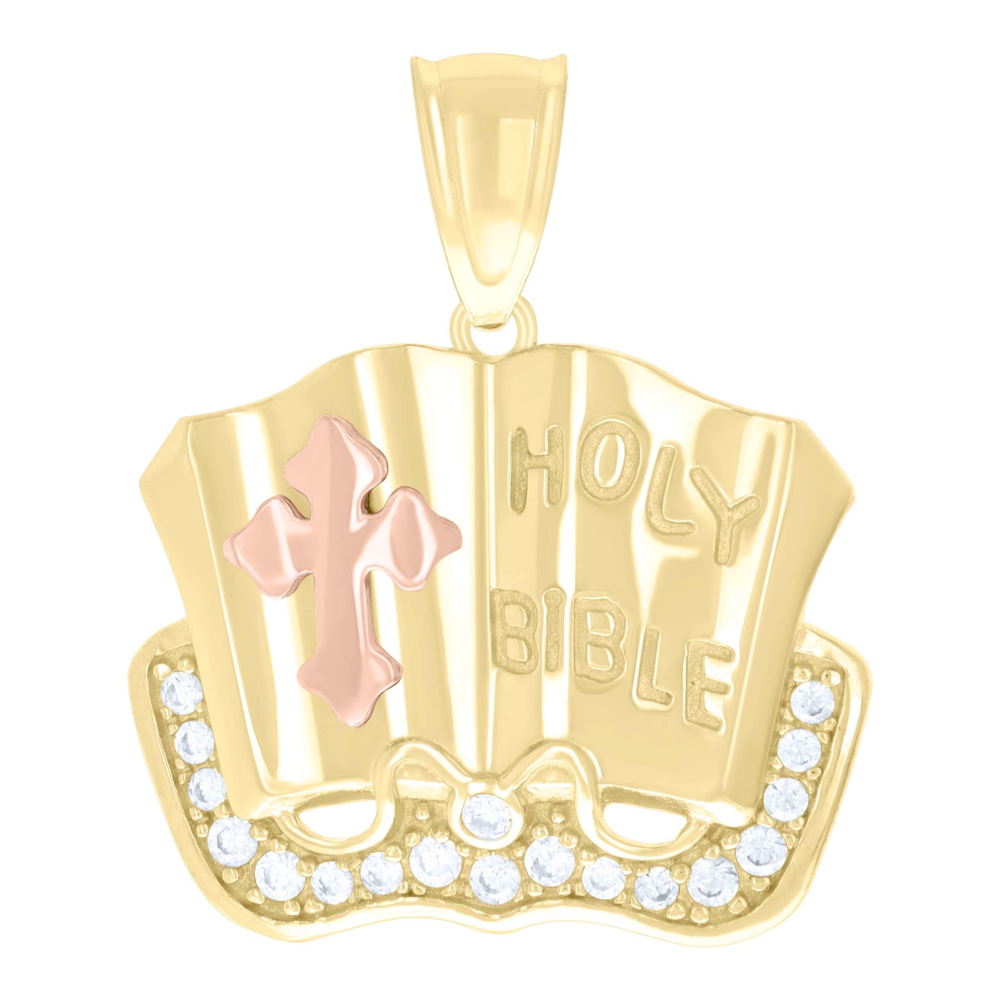 10kt Tri-Color Gold Unisex Cubic-Zirconia Holy Bible Holy Book Symbol Religious Charm Pendant