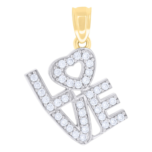 10k Two tone Gold Womens Cubic Zirconia Love Heart Charm Pendant