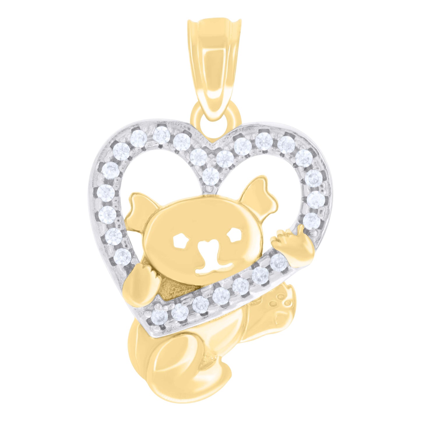 10k Two tone Gold Womens Cubic Zirconia Teddy Bear Heart Charm Pendant