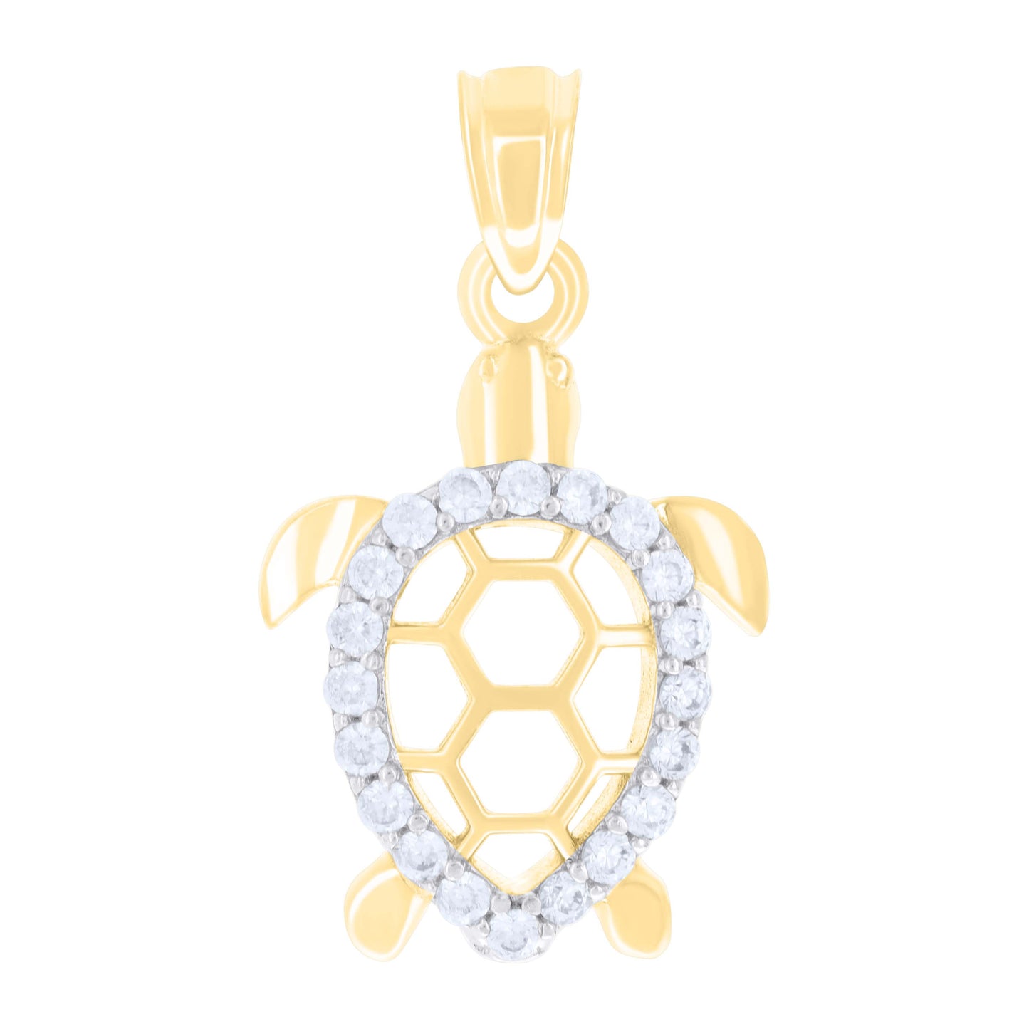 10k Two tone Gold Womens Cubic Zirconia Good Luck Turtle Ocean Wildlife Charm Pendant