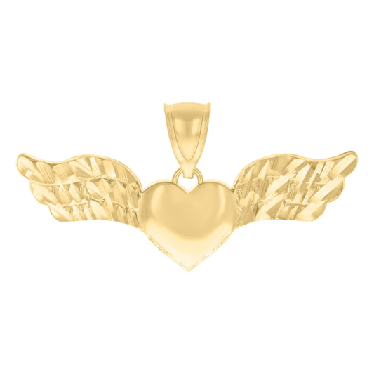 10k Yellow Gold Womens Flying Heart Charm Pendant