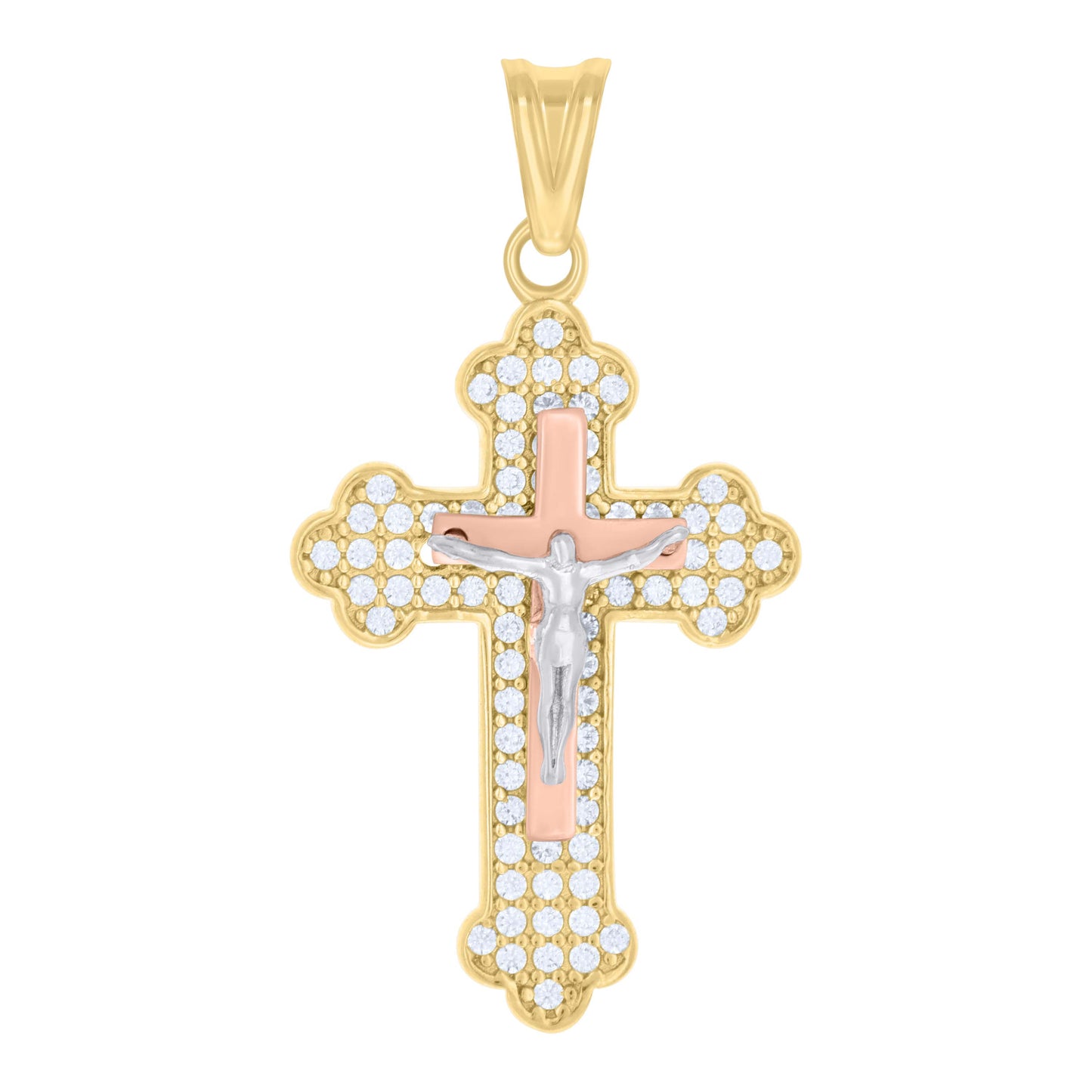 10kt Tri-Color Gold Womens Cubic-Zirconia Crucifix Cross Religious Charm Pendant