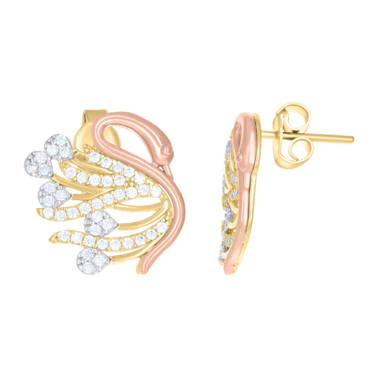 10k Tri-Color Gold Womens Cubic Zirconia Goose Bird Wildlife Stud Earrings