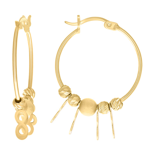 10k Yellow Gold Womens Infinity Yellow Beaded Hoop Earrings