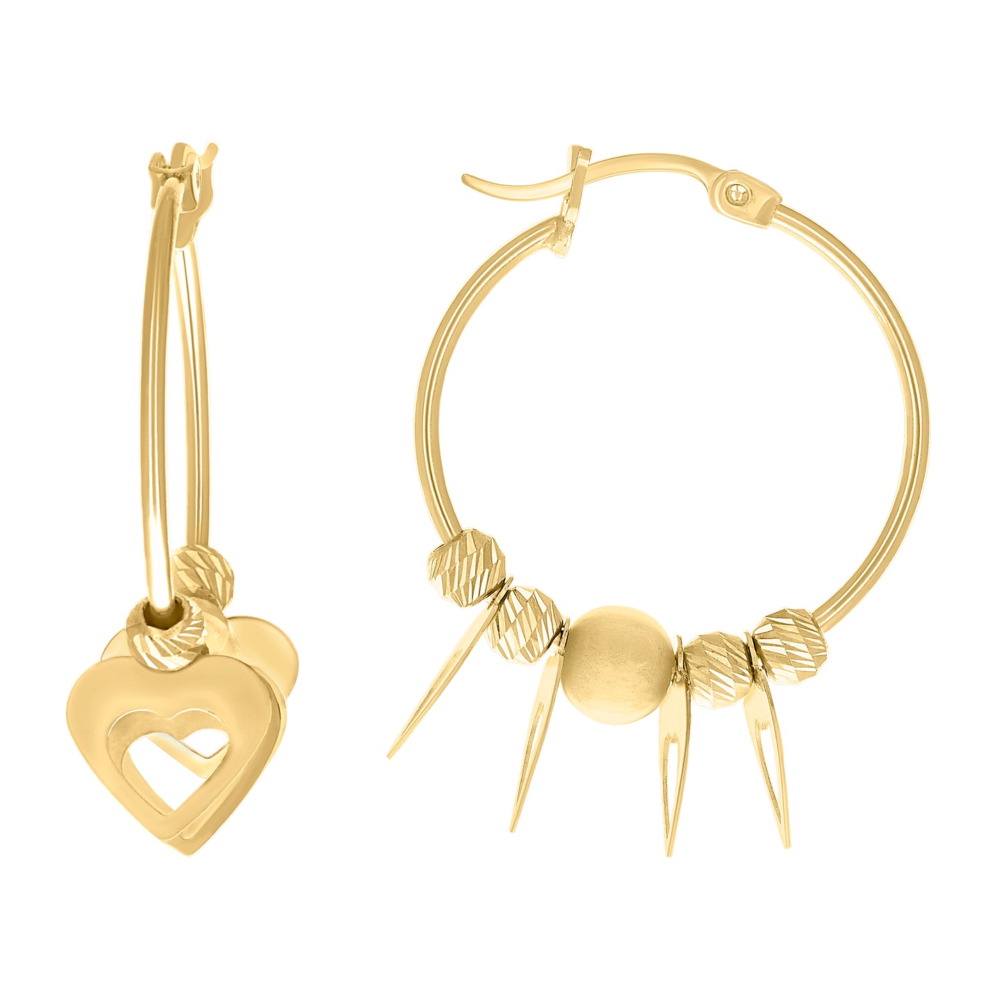 10k Yellow Gold Womens Heart Yellow Beaded Hoop Earrings
