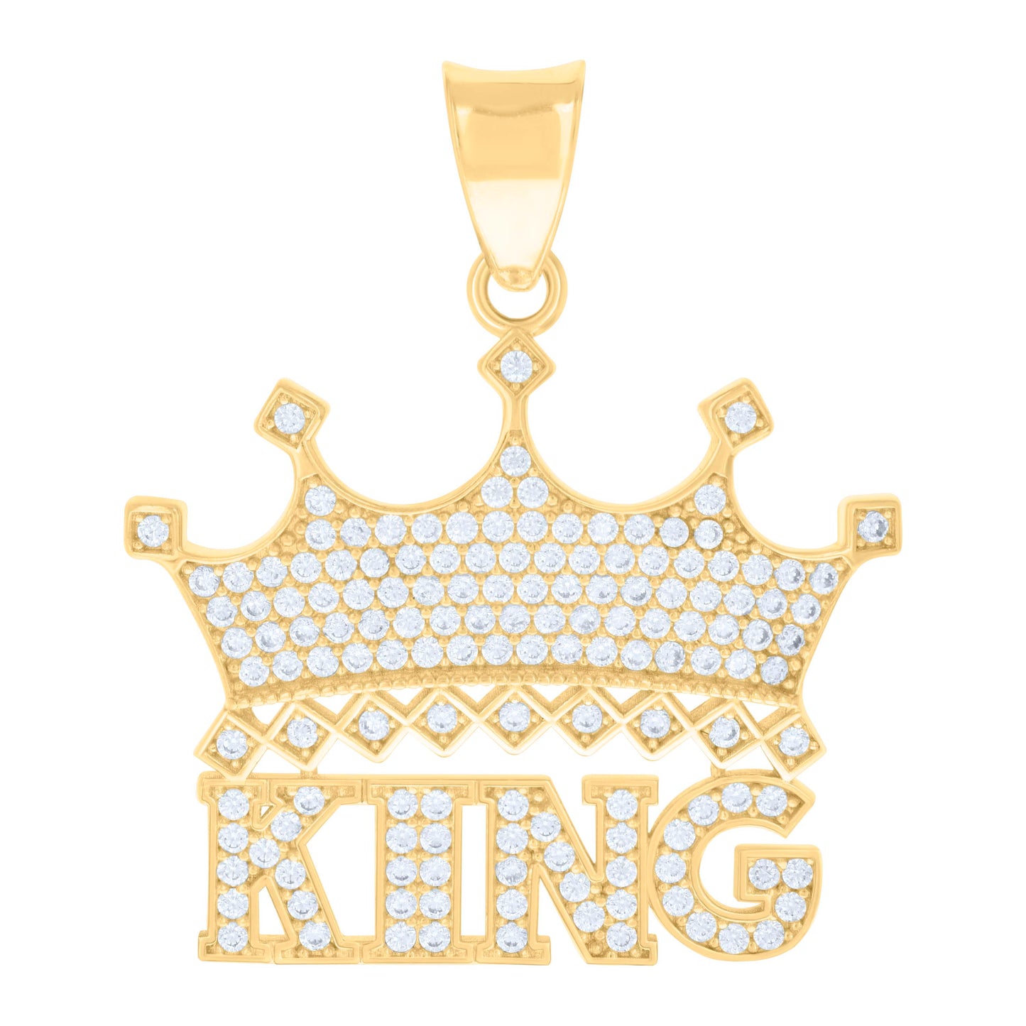 10k Yellow Gold Mens Cubic Zirconia KING Crown Fashion Charm Pendant