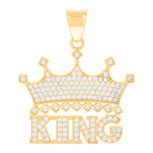 10k Yellow Gold Mens Cubic Zirconia KING Crown Fashion Charm Pendant