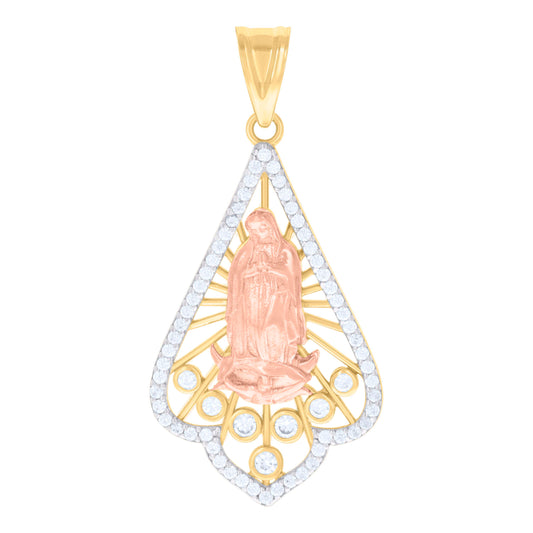 10kt Tri-Color Gold Womens Cubic-Zirconia Guadalupe Religious Charm Pendant