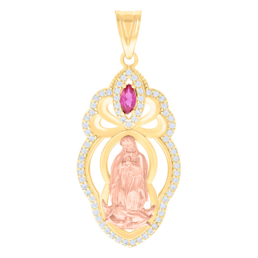 10kt Two-tone Gold Womens Pink White Marquise Round Cubic-Zirconia Guadalupe Religious Charm Pendant