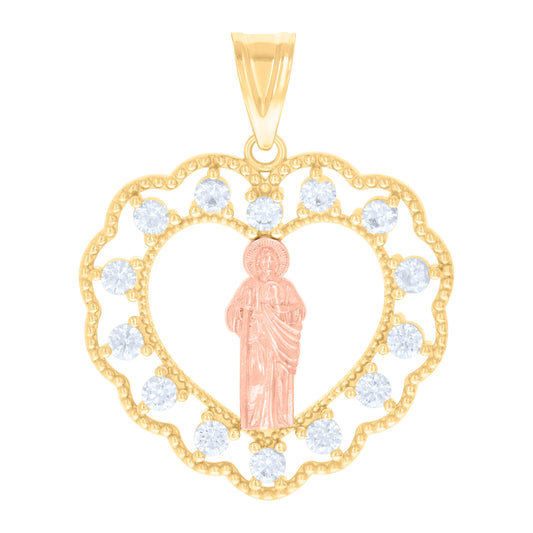 10kt Two-tone Gold Mens Cubic-Zirconia St. Jude Religious Charm Pendant