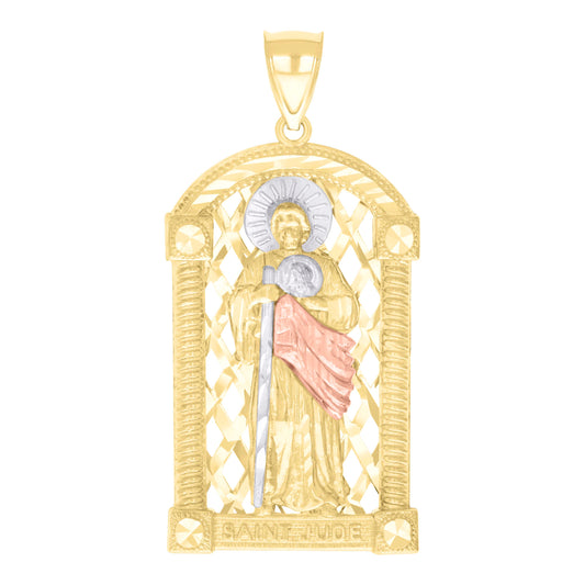10k Tri Color Gold Mens St. Jude Religious Charm Pendant