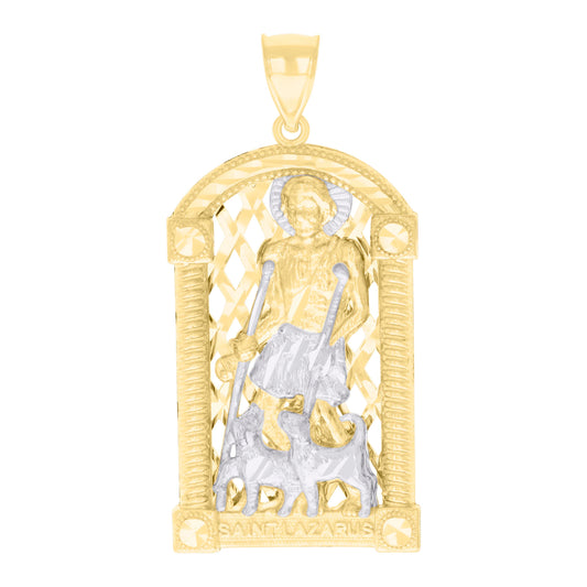 10k Two tone Gold Mens St. Lazarus Religious Charm Pendant