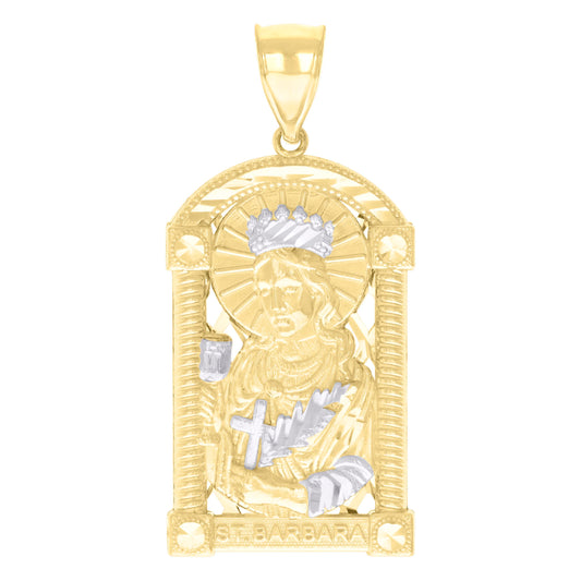 10k Two tone Gold Mens St. Barbara Religious Charm Pendant