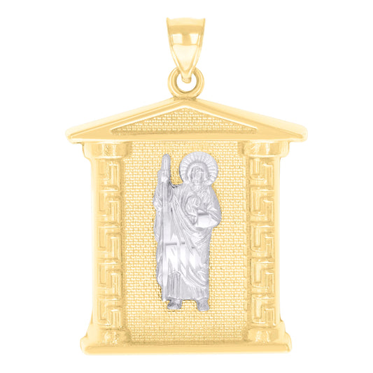 10k Two tone Gold Mens St. Jude Religious Charm Pendant