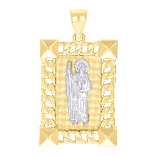 10k Two tone Gold Mens St. Jude Religious Charm Pendant