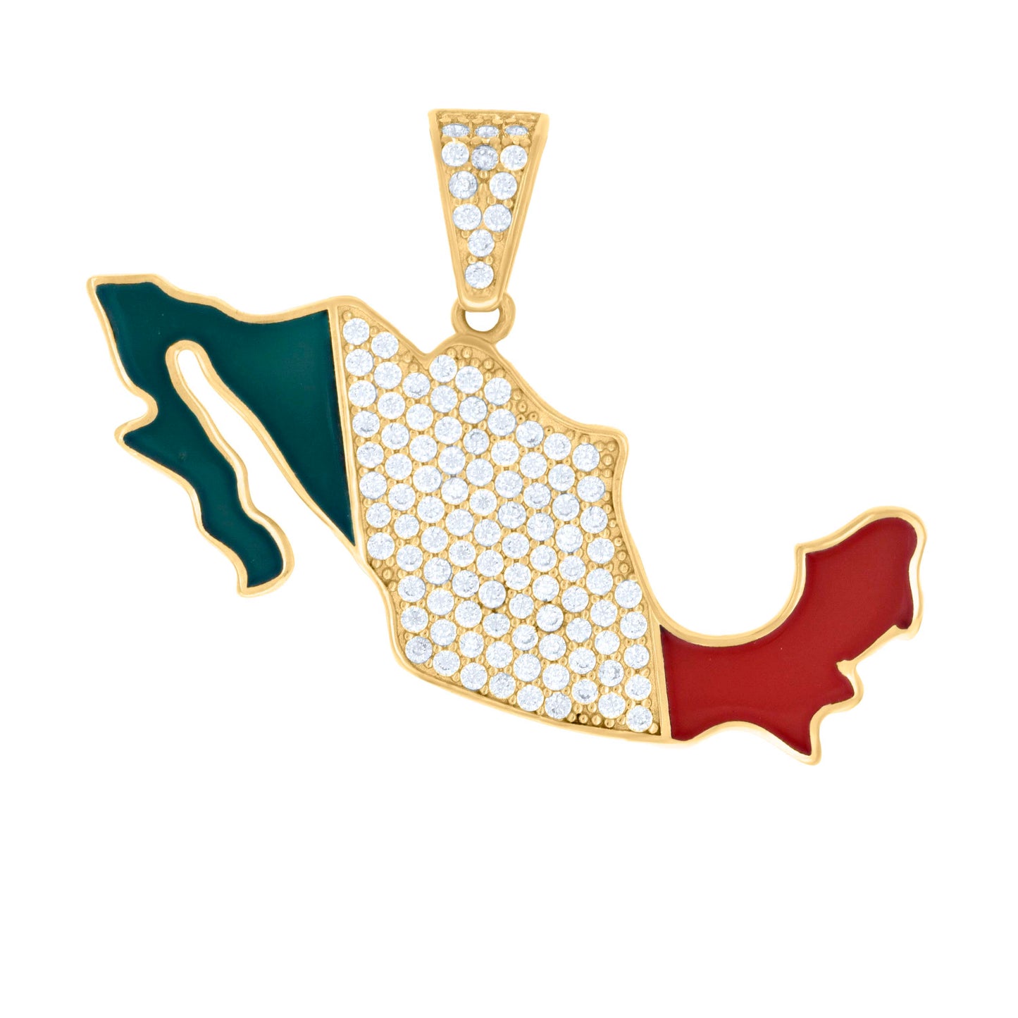 10k Yellow Gold Mens Cubic Zirconia Enameled Mexico Map Country Charm Pendant