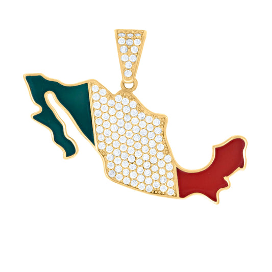 10k Yellow Gold Mens Cubic Zirconia Enameled Mexico Map Country Charm Pendant