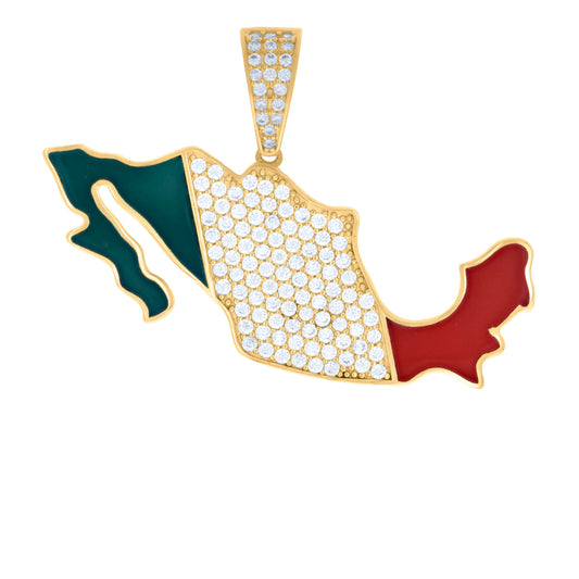 10k Yellow Gold Mens Cubic Zirconia Enameled Mexico Map Country Charm Pendant