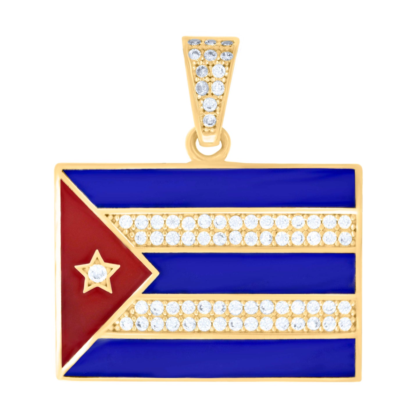 10k Yellow Gold Mens Cubic Zirconia Enameled Puerto Rico Flag Charm Pendant