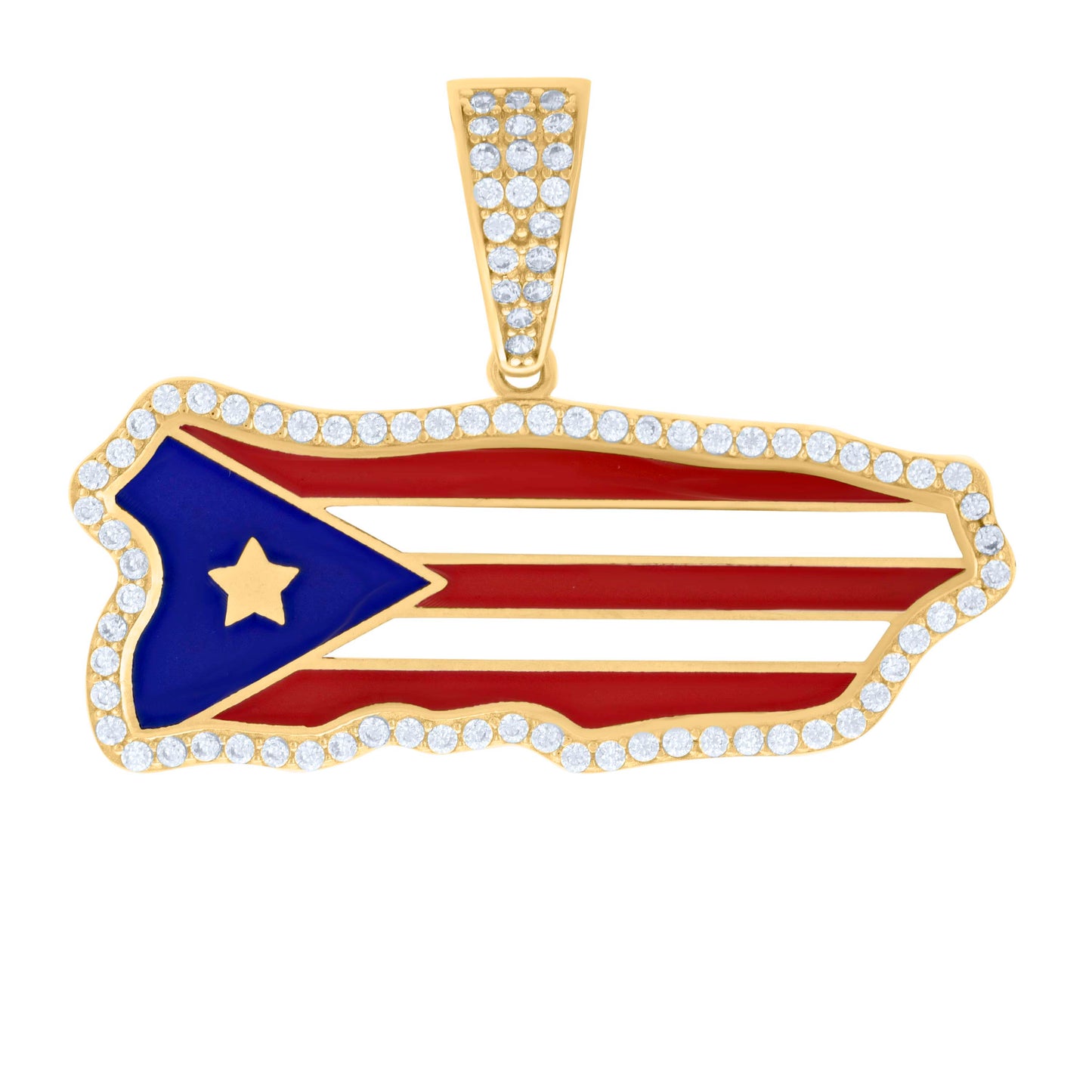 10k Yellow Gold Mens Cubic Zirconia Enameled Puerto Rico Flag Charm Pendant
