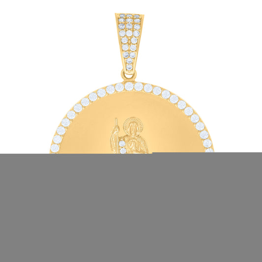 10k Yellow Gold Mens Cubic Zirconia St. Jude Religious Charm Pendant