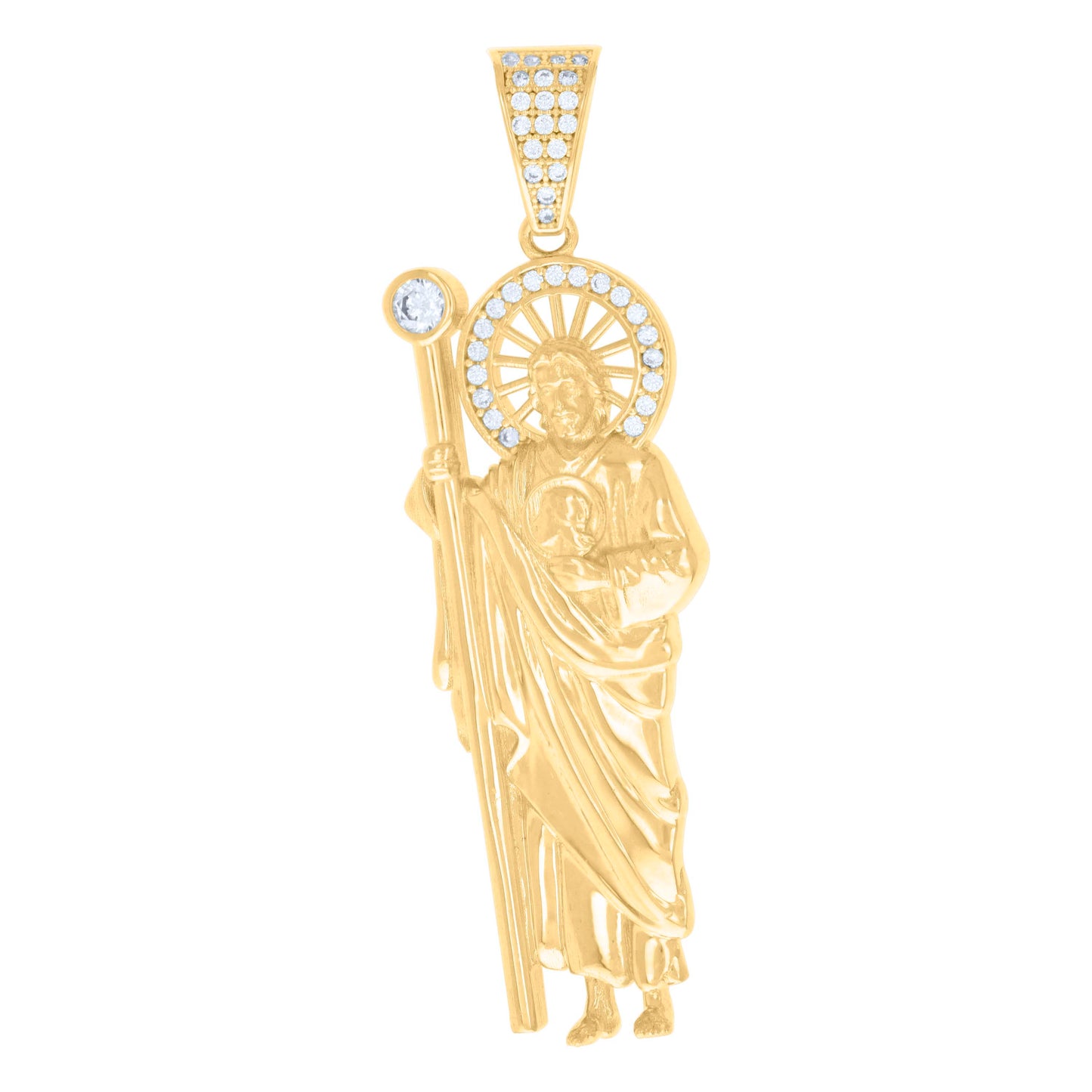 10k Yellow Gold Mens Cubic Zirconia St. Jude Religious Charm Pendant
