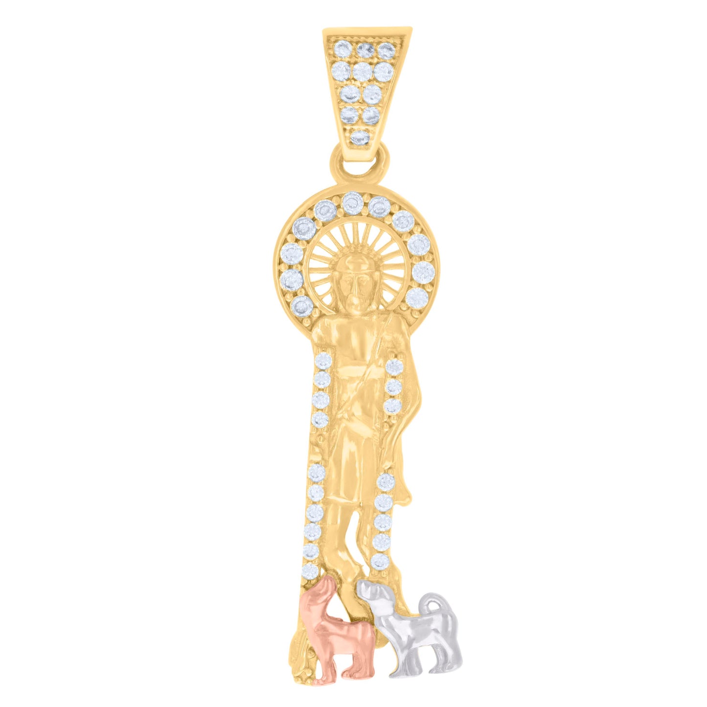 10k Tri Color Gold Mens Cubic Zirconia St. Lazarus Religious Charm Pendant
