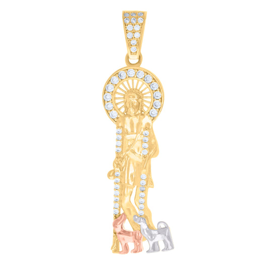 10k Tri Color Gold Mens Cubic Zirconia St. Lazarus Religious Charm Pendant