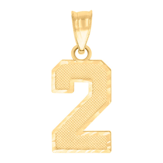 10k Yellow Gold Unisex Initial Number 2 Charm Pendant