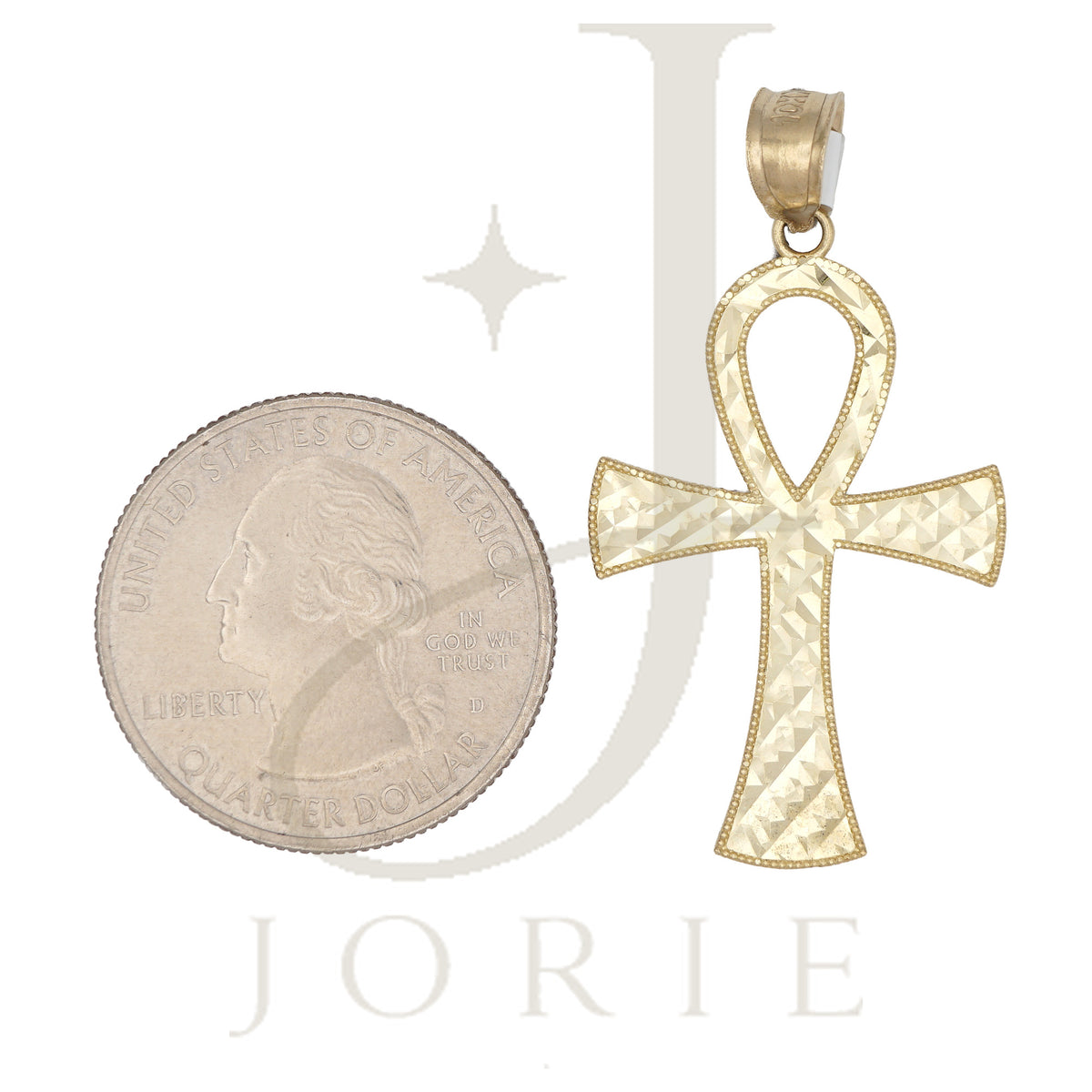 10k Yellow Gold Unisex Egyptian Ankh Cross Religious Charm Pendant