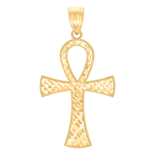 10kt Yellow Gold Unisex Egyptian Ankh Cross Religious Charm Pendant