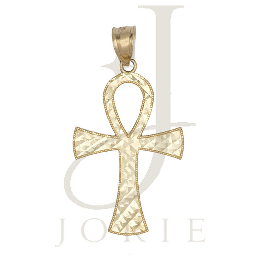 10k Yellow Gold Unisex Egyptian Ankh Cross Religious Charm Pendant