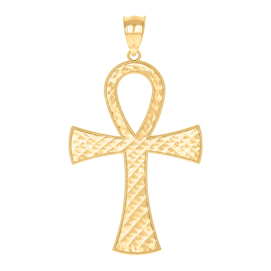10k Yellow Gold Mens Egyptian Ankh Cross Religious Charm Pendant