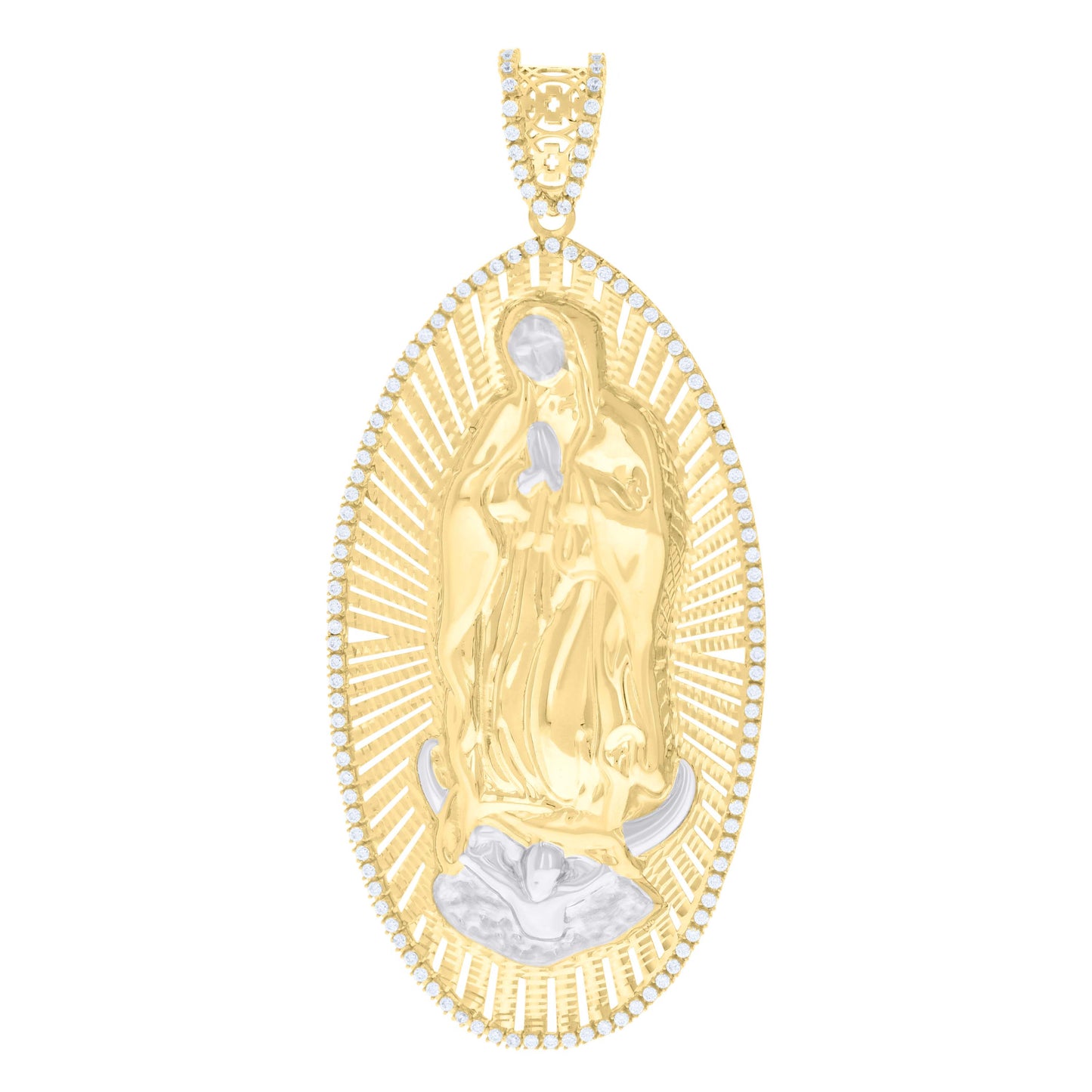10k Two tone Gold Mens Cubic Zirconia Guadalupe Religious Charm Pendant