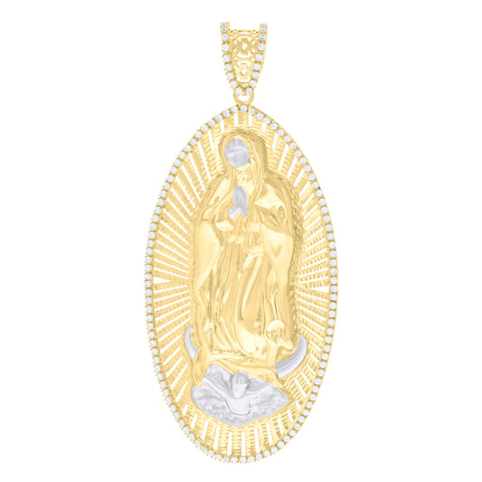 10k Two tone Gold Mens Cubic Zirconia Guadalupe Religious Charm Pendant
