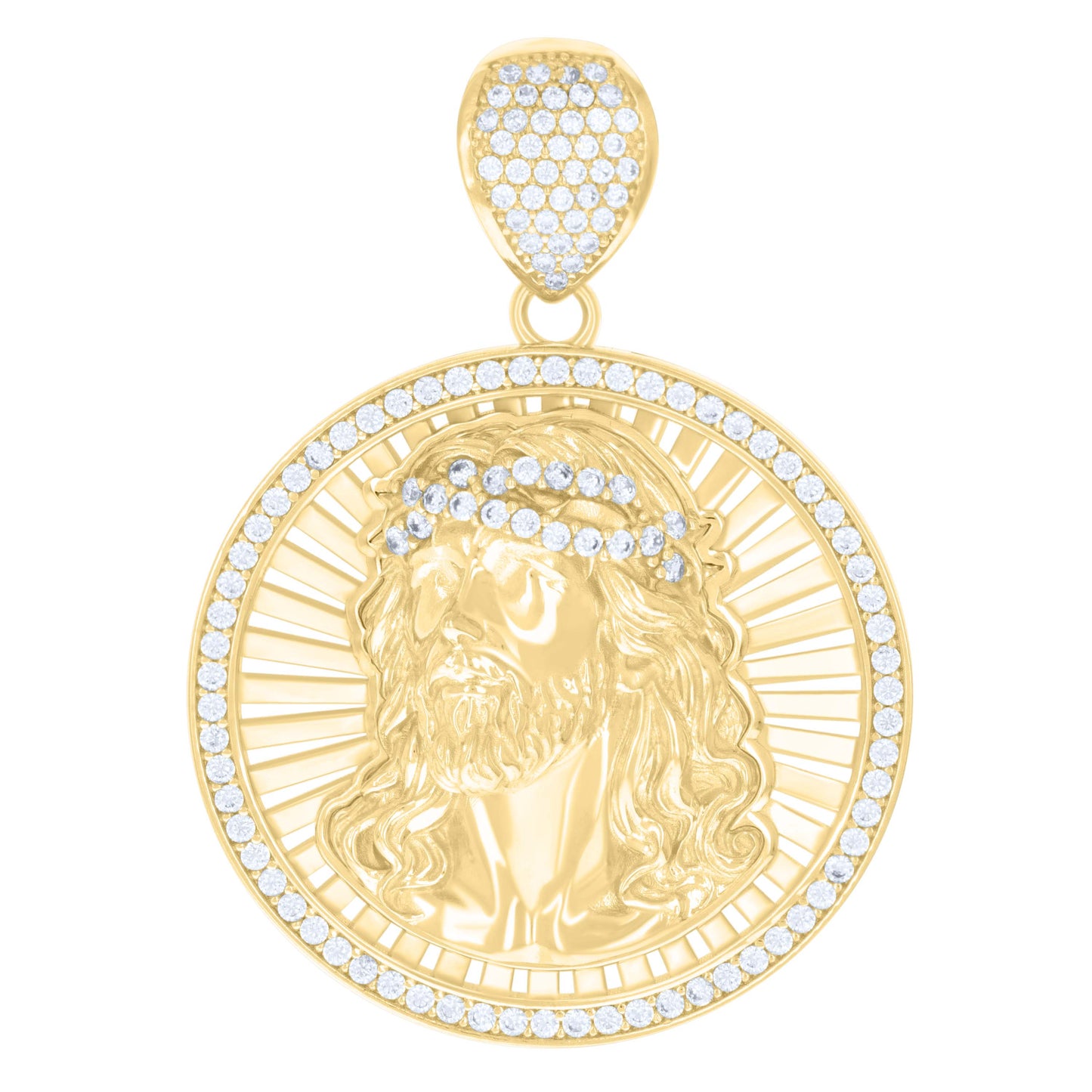 10k Yellow Gold Mens Cubic Zirconia Jesus Religious Charm Pendant