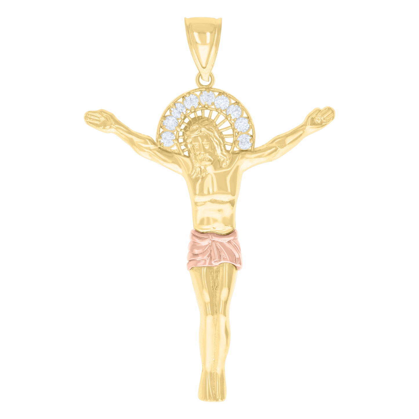 10k Two tone Gold Mens Cubic Zirconia Jesus Christ Body Religious Charm Pendant