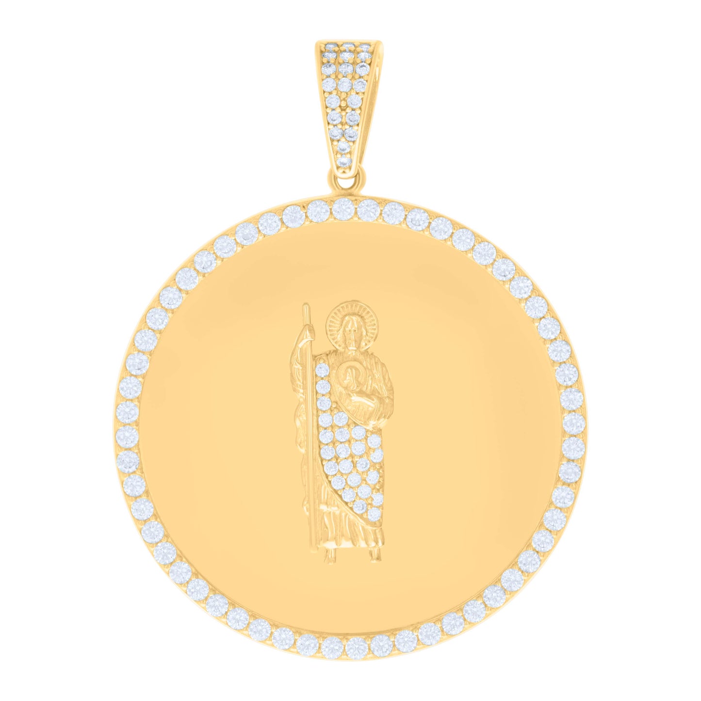 10k Yellow Gold Mens Cubic Zirconia St. Jude Religious Charm Pendant