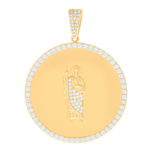 10k Yellow Gold Mens Cubic Zirconia St. Jude Religious Charm Pendant