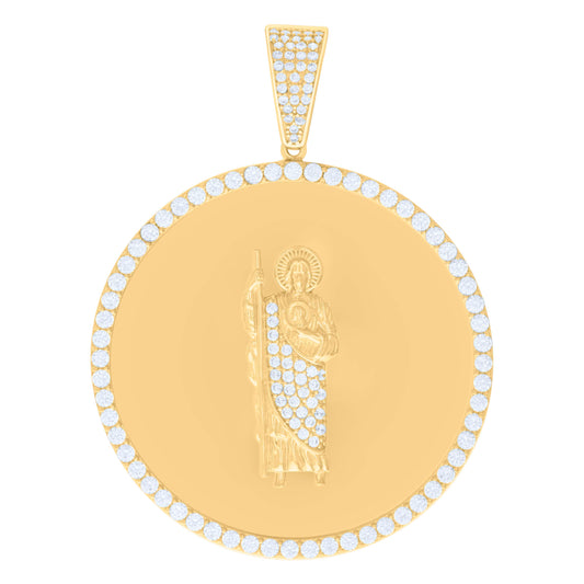 10k Yellow Gold Mens Cubic Zirconia St. Jude Religious Charm Pendant