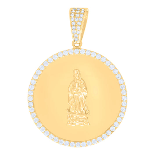 10k Yellow Gold Mens Cubic Zirconia Guadalupe Religious Charm Pendant