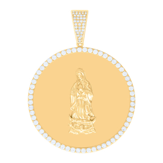 10k Yellow Gold Mens Cubic Zirconia Guadalupe Religious Charm Pendant