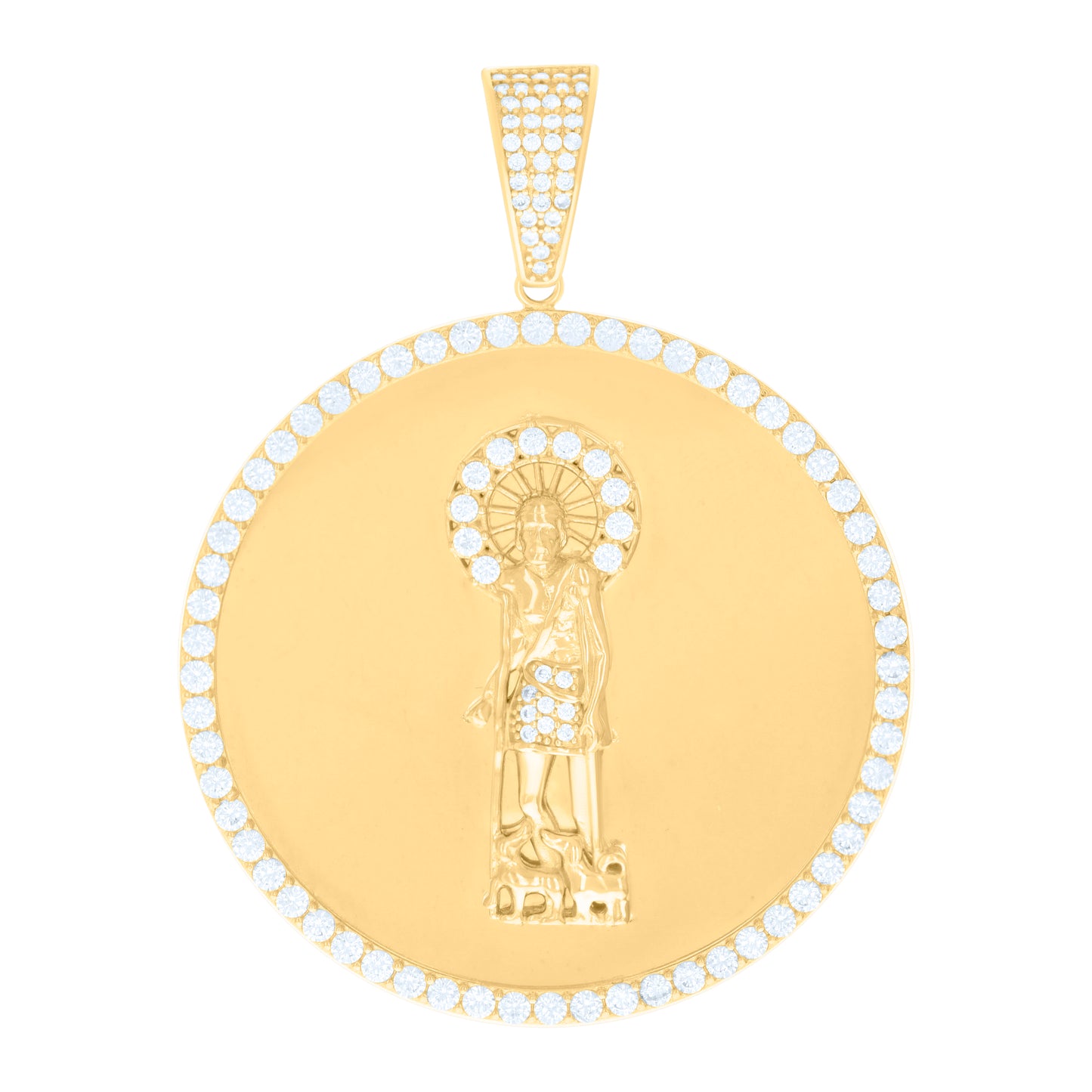 10k Yellow Gold Mens Cubic Zirconia St. Lazarus Religious Charm Pendant