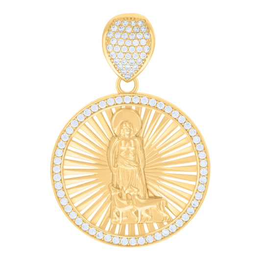 10k Yellow Gold Mens Cubic Zirconia St. Lazarus Religious Charm Pendant