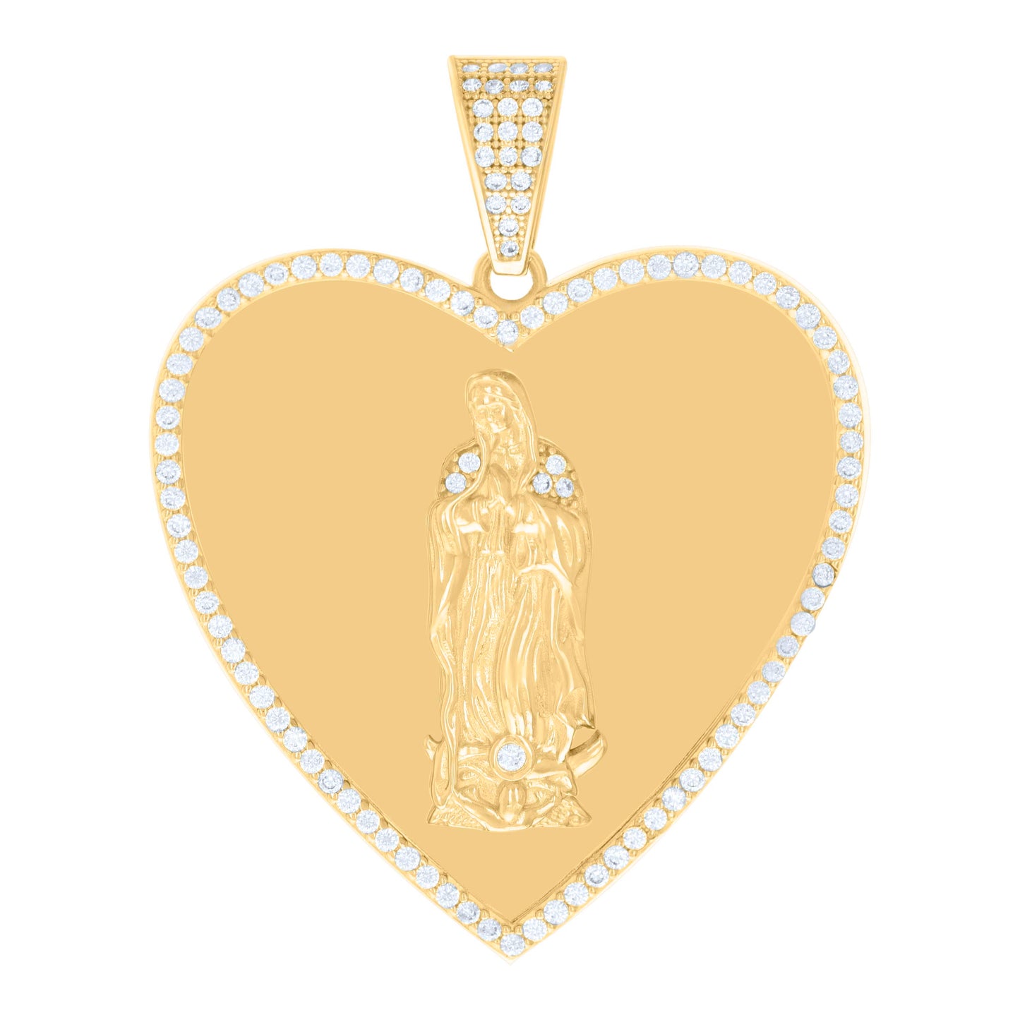 10k Yellow Gold Womens Cubic Zirconia Heart Guadalupe Religious Charm Pendant