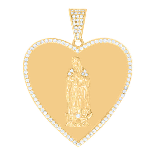 10k Yellow Gold Womens Cubic Zirconia Heart Guadalupe Religious Charm Pendant