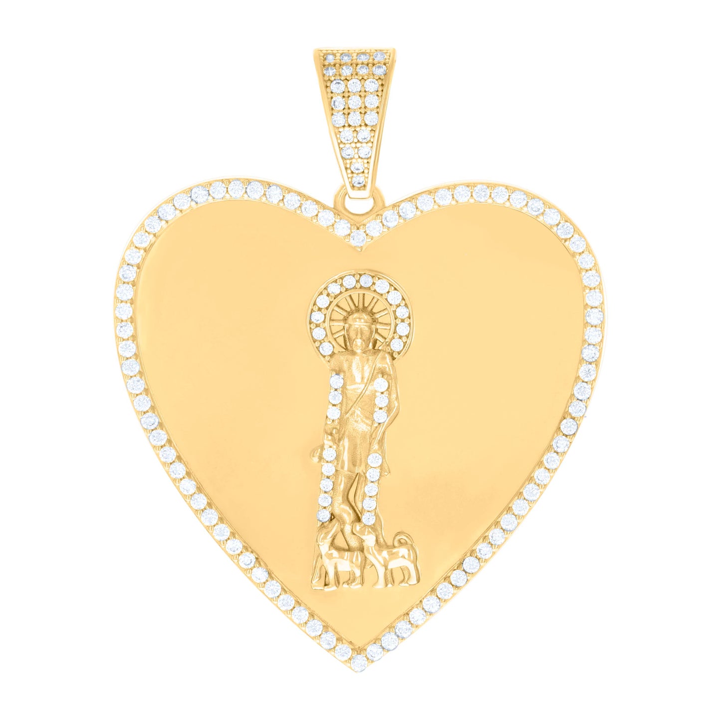 10k Yellow Gold Mens Cubic Zirconia St. Lazarus Religious Heart Charm Pendant